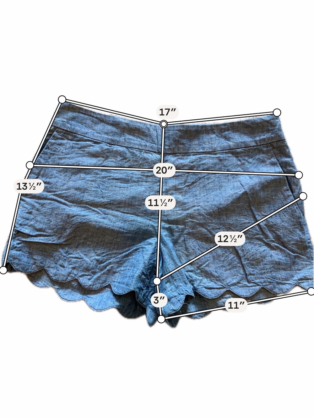 LOFT Chambray Scalloped Hem High-Waist Shorts - Blue